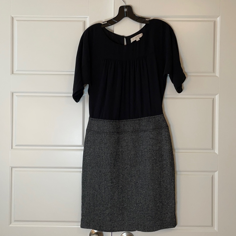 Loft business dress black top grey pencil skirt